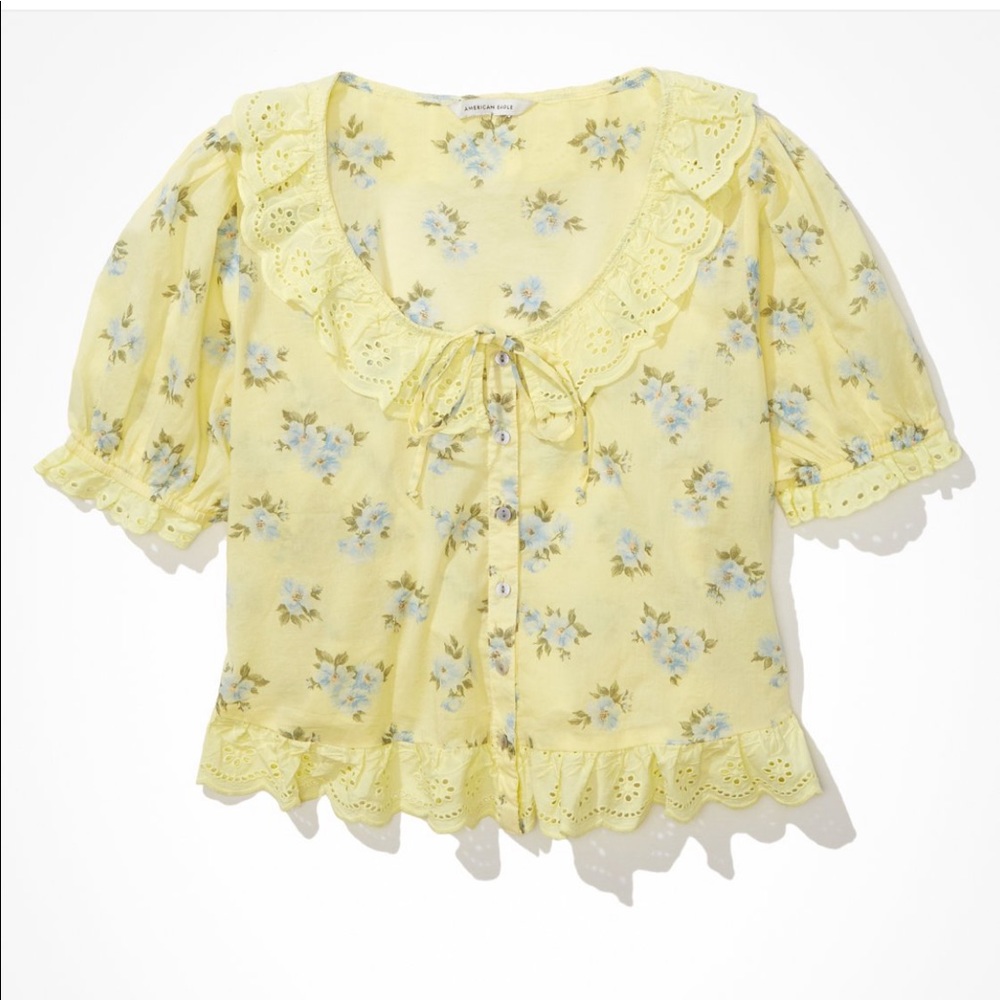 AE Scoop Neck Lace Button Up Blouse